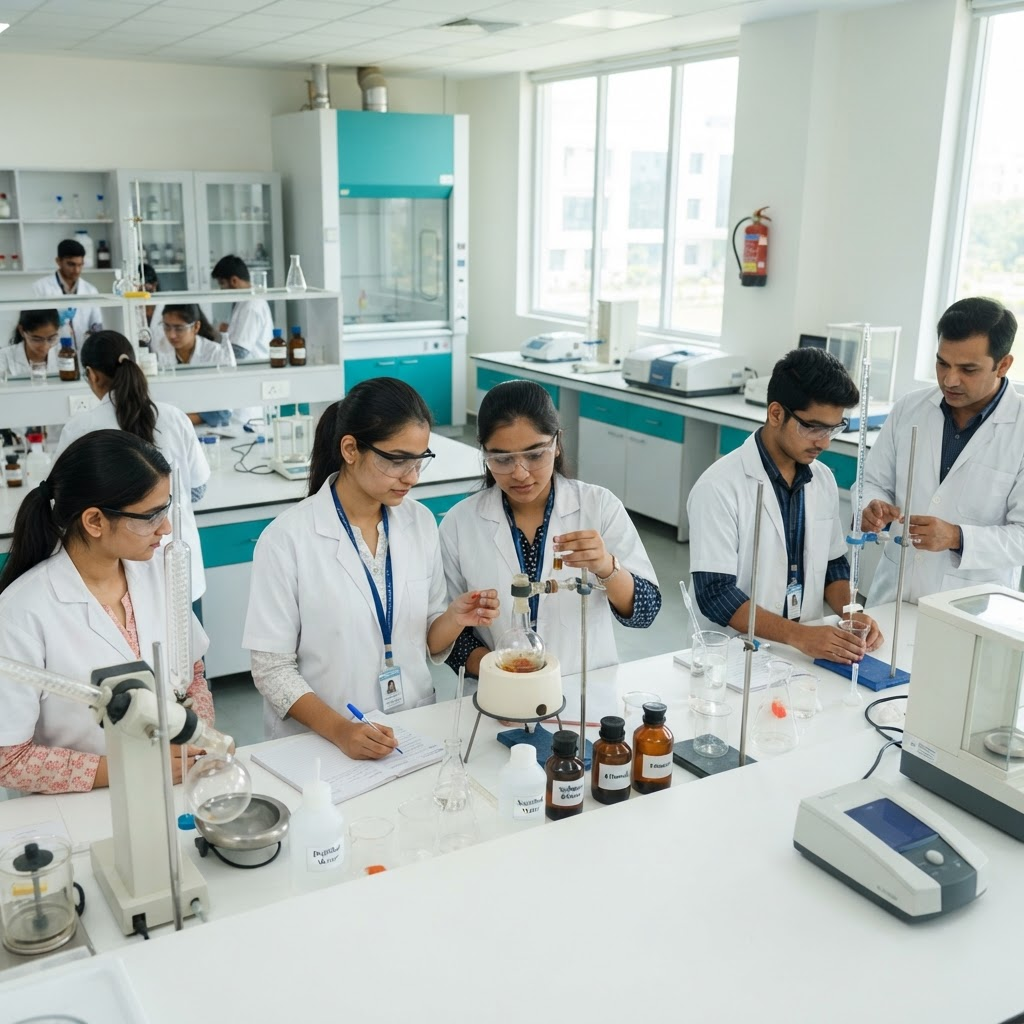 Students learning in the pharmacy laboratory